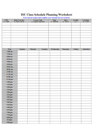Class Schedule Planning Worksheet
