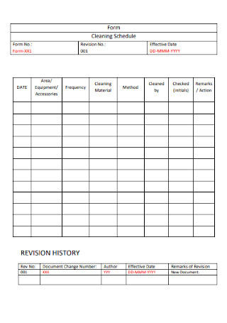 Cleaning Schedule Form
