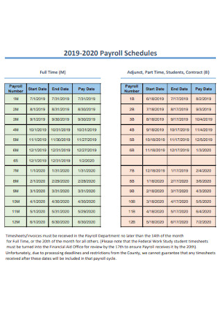 College Payroll Schedules Template