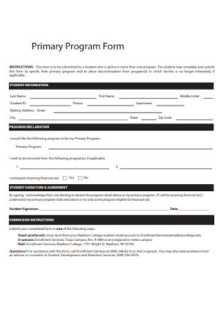 College Primary Program Form