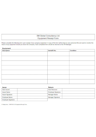Consultancy Equipment Receipt Form