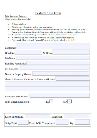 Customer Job Form Template