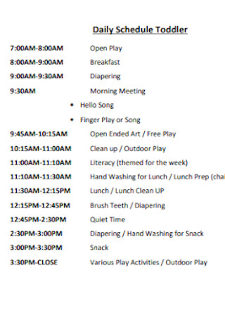 Daily Schedule Toddler Format