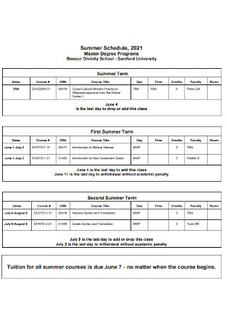 Degree Programs Summer Schedule