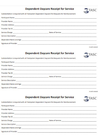 Dependent Daycare Receipt for Service