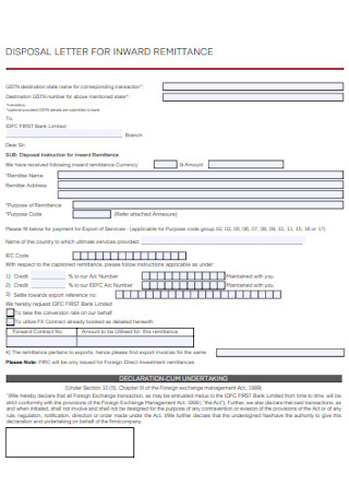 Disposal for Inward Remittance Form
