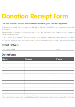 Donation Receipt Form Format