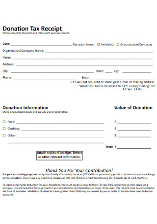Donation Tax Receipt Format