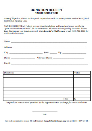 Donation Tax Record Form