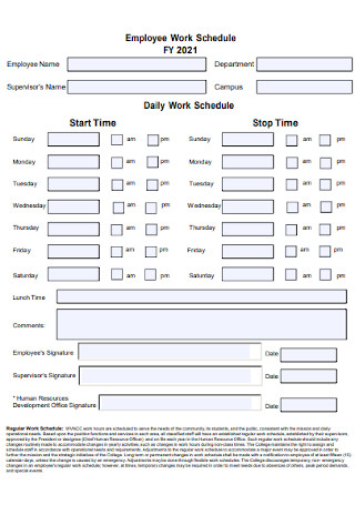Employee Daily Work Schedule