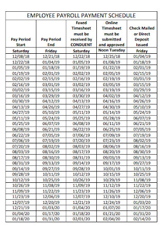 Employee Payroll Payment Schedule