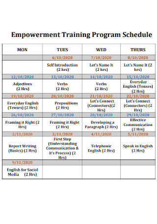 Empowerment Training Program Schedule