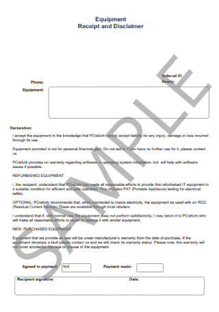 Equipment Receipt and Disclaimer Template