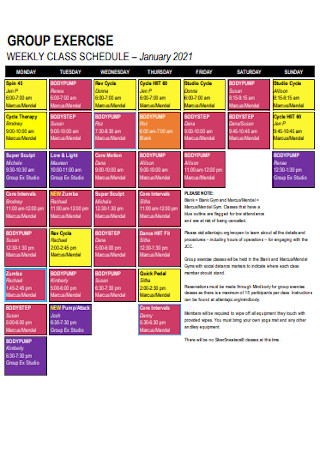 Exercise Class Schedule