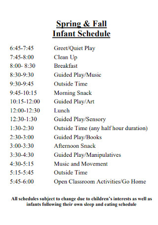 Fall Infant Schedule