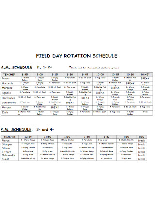 Field Day Rotation Schedule