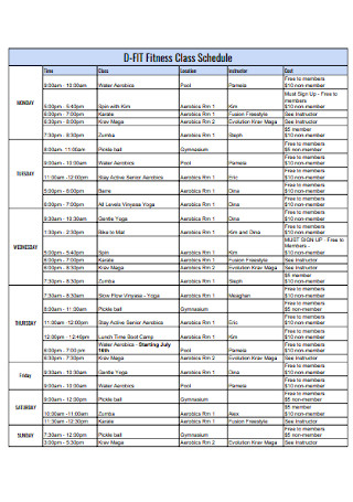 Fitness Class Schedule Template1
