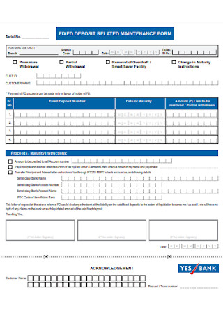 Fixed Deposit Maintenanace Form
