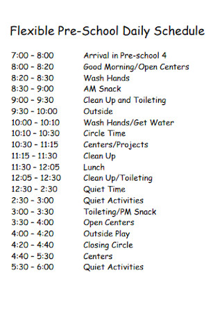 Flexible Pre School Daily Schedule 