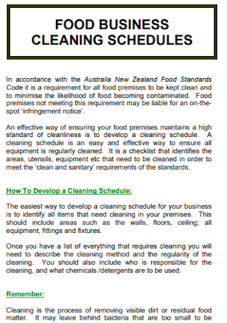 Food Business Cleaning Schedule