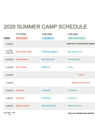 Formal Summer Camp Schedule