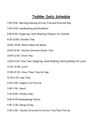 Formal Toddler Daily Schedule