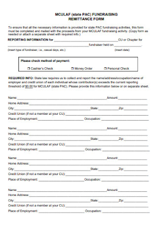 Fundraising Remmitance Form
