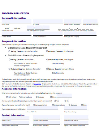 Global Business Certificate Form