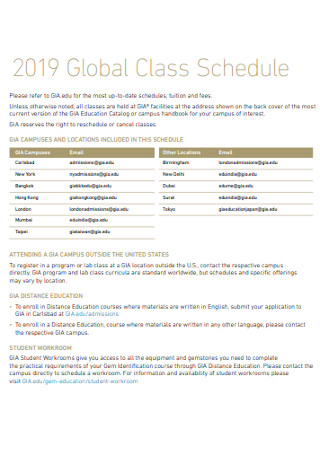 Global Class Schedule
