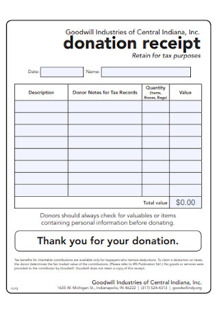 Goodwill Donation Receipt Template