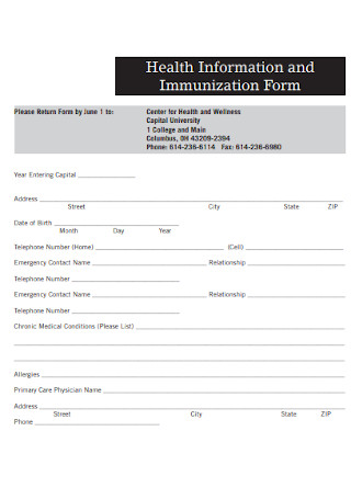 Health Information and Immunization Form