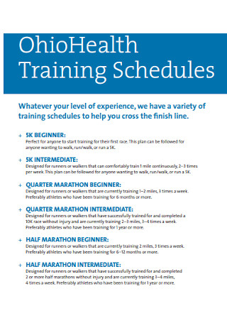 Health Training Schedule