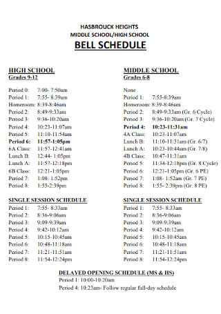 High Middle School Schedule