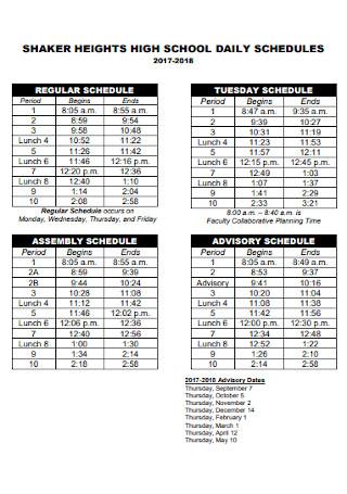 High School Daily Schedule Example