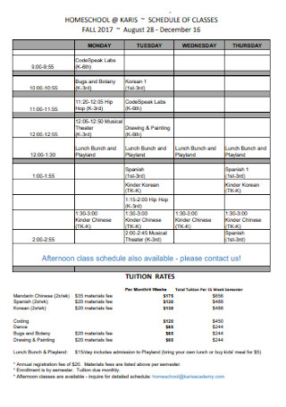 Homeschool Classes of Schedule