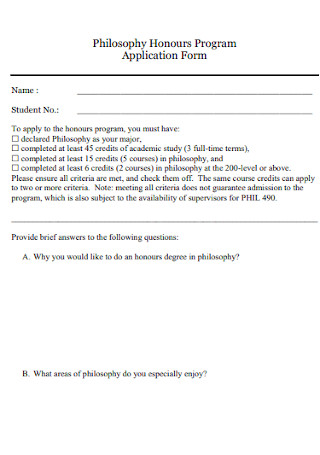 Honours Program Application Form