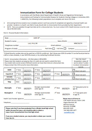Immunization Form for College Students