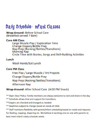Infant Daily Classes Schedule