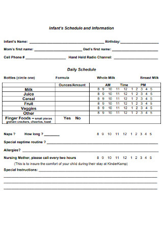 Infant Schedule and Information Template