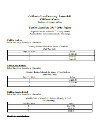 Infant Tuition Schedule