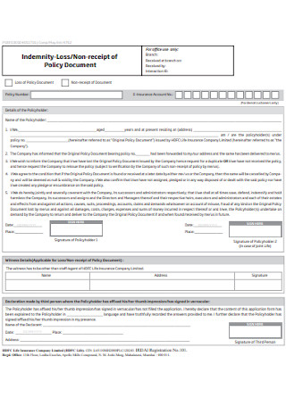 Insurance Policy Receipt Template