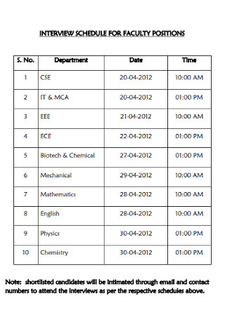 Interview Schedule for Faculty Posotions