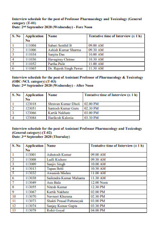 Interview Schedule for Teaching Posts