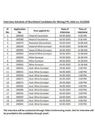 Interview Schedule of Shortlisted Candidates