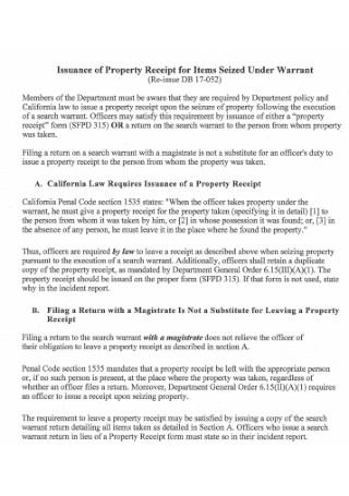 Issuance of Property Receipt