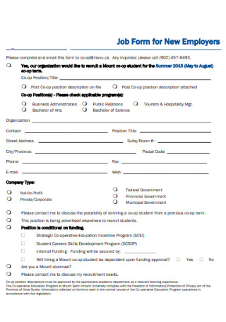Job Form for New Employers
