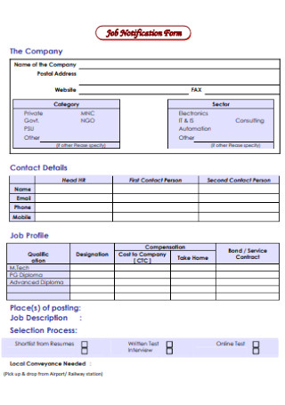 Job Notification Form Format