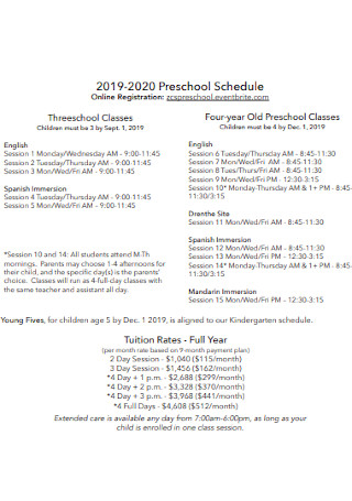 Kids Preschool Schedule
