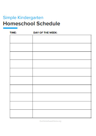 Kindergarten Homeschool Schedule 