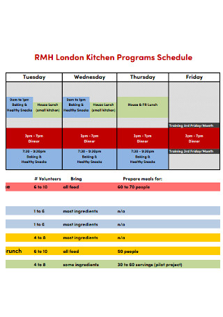 Kitchen Programs Schedule